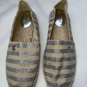 Michael Kors Glittering Silver and Beige Espadrilles.